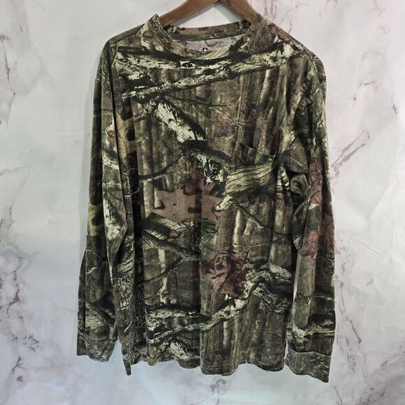 Mossy Oak T Shirt Mens XL Camo Break Up Infinity Long Sleeve Cotton Woodland - Picture 1 of 11